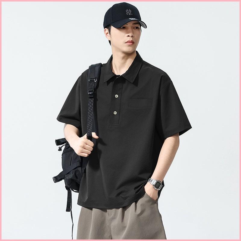 Summer Cool Polo Shirt Men's Short-sleeved Loose American Retro Half-sleeve Quick-drying Anti-wrinkle T-shirt For Men