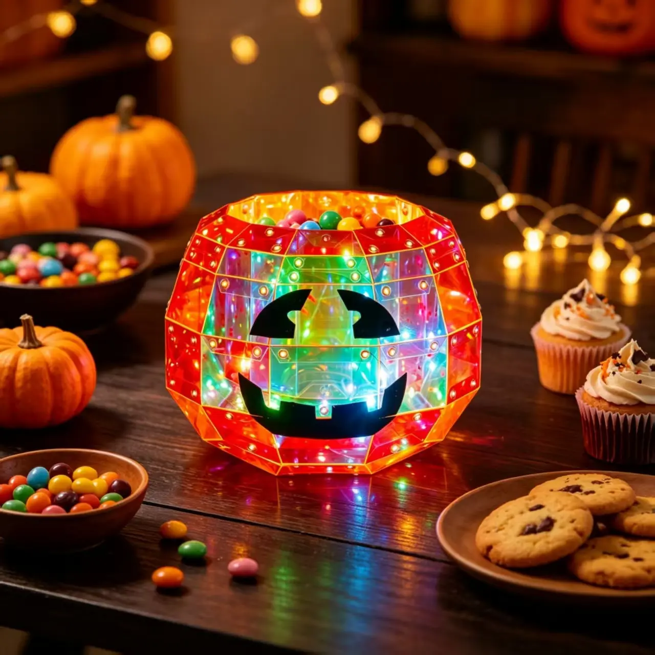 LED Gradient Light Pumpkin Candy Jar, Halloween Decoration, Rainbow Light Pumpkin Container, Festive Tabletop Ornament, Party Atmosphere Prop, Festival Decorations