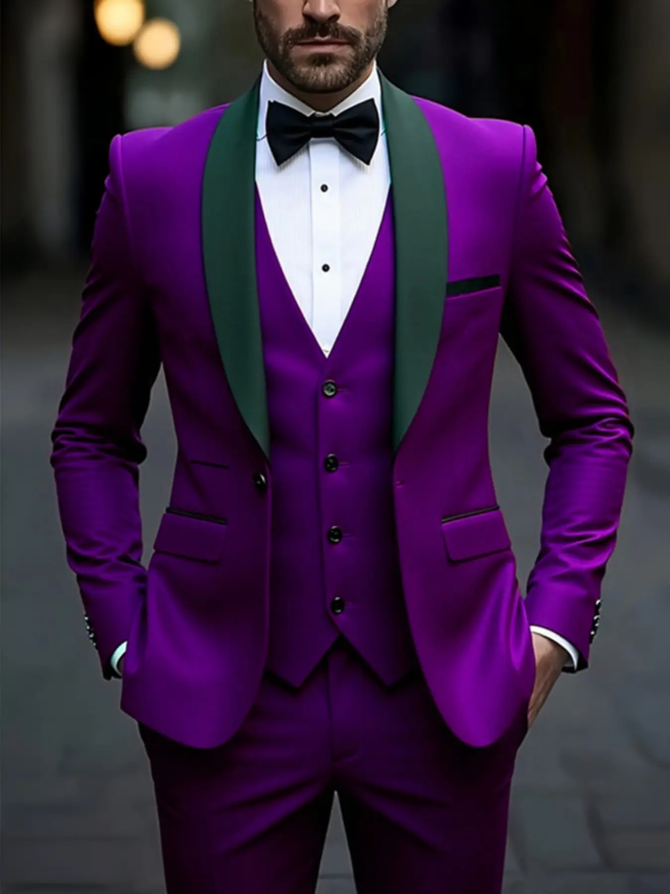 High-Quality Printed Business Suit, Men's Elegant Formal Wear, Wedding and Event Dress, Slim Fit Evening Gown Set, Includes Jacket, Vest, Pants