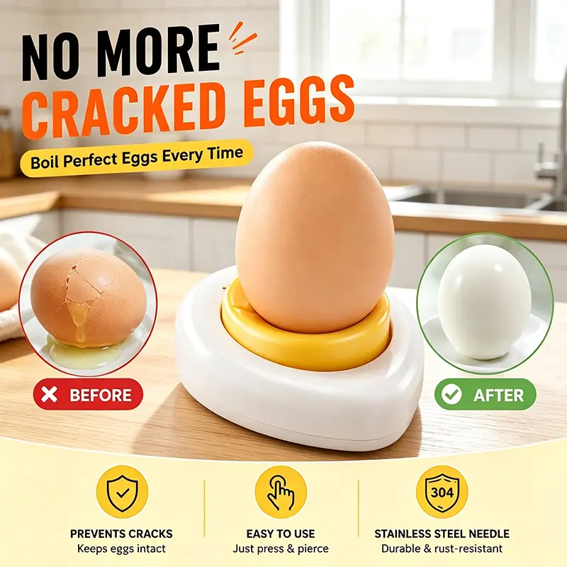 2PCS Egg Piercer with Stainless Steel Needle, One-Press Egg Pricker for Boiling Eggs, Helps Prevent Shell Cracks