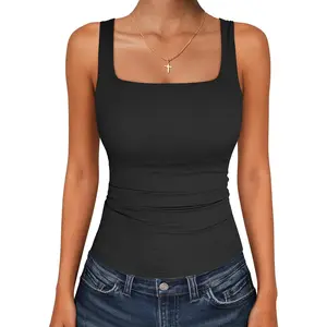 Tank Top for Women Summer 2026 Double Lined Sleeveless Square Neck Basic Tight Workout Tees Shirts