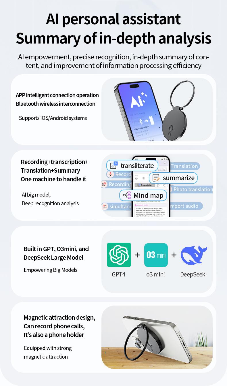 HD Noise Reduction Voice Recorder with ChatGPT AI for Class Use Supports Real-Time Voice to Text Translation and Meeting Summary Generation Portable