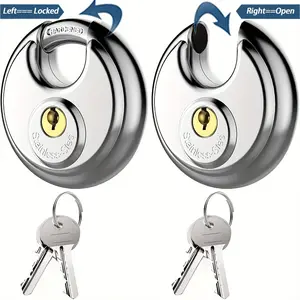 2 Piece Key Disk Lock Set, Stainless Steel Security Lock, Single Key, Lock With Key, Waterproof, Anti Theft Design, Shield Hook, for Storage Units, Fences, Cabinets