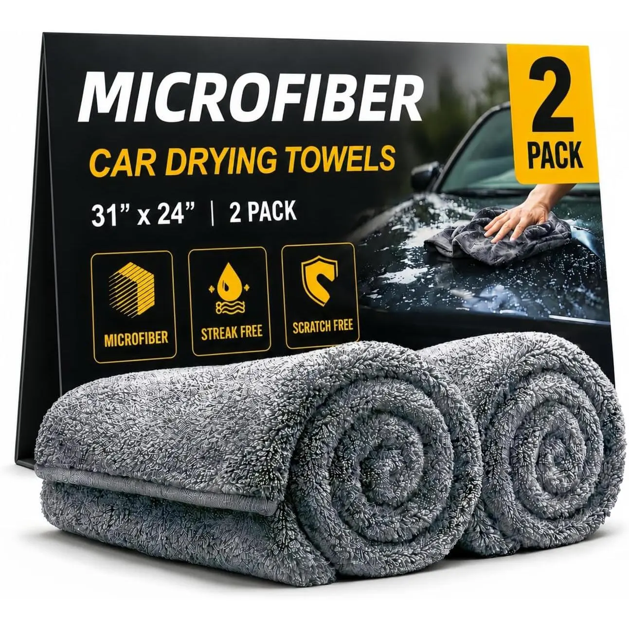 2 Pack Professional Large Microfiber  Drying Towels (31" x 24"), Microfiber Towels for , Scratch Free, Lint Free, Highly Absorbent Quick Drying Towel Cloth for ,  ,  Detailing