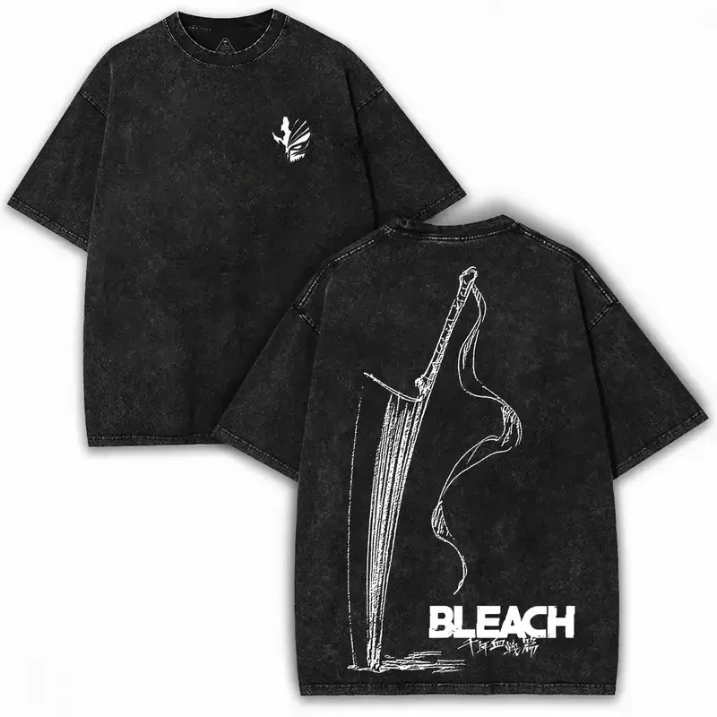 2027 Japan Zangetsu Graphic T-shirt BLEACH Anime Vintage Washed Oversized T Shirt Men Women Clothing Cotton Short Sleeve Tees