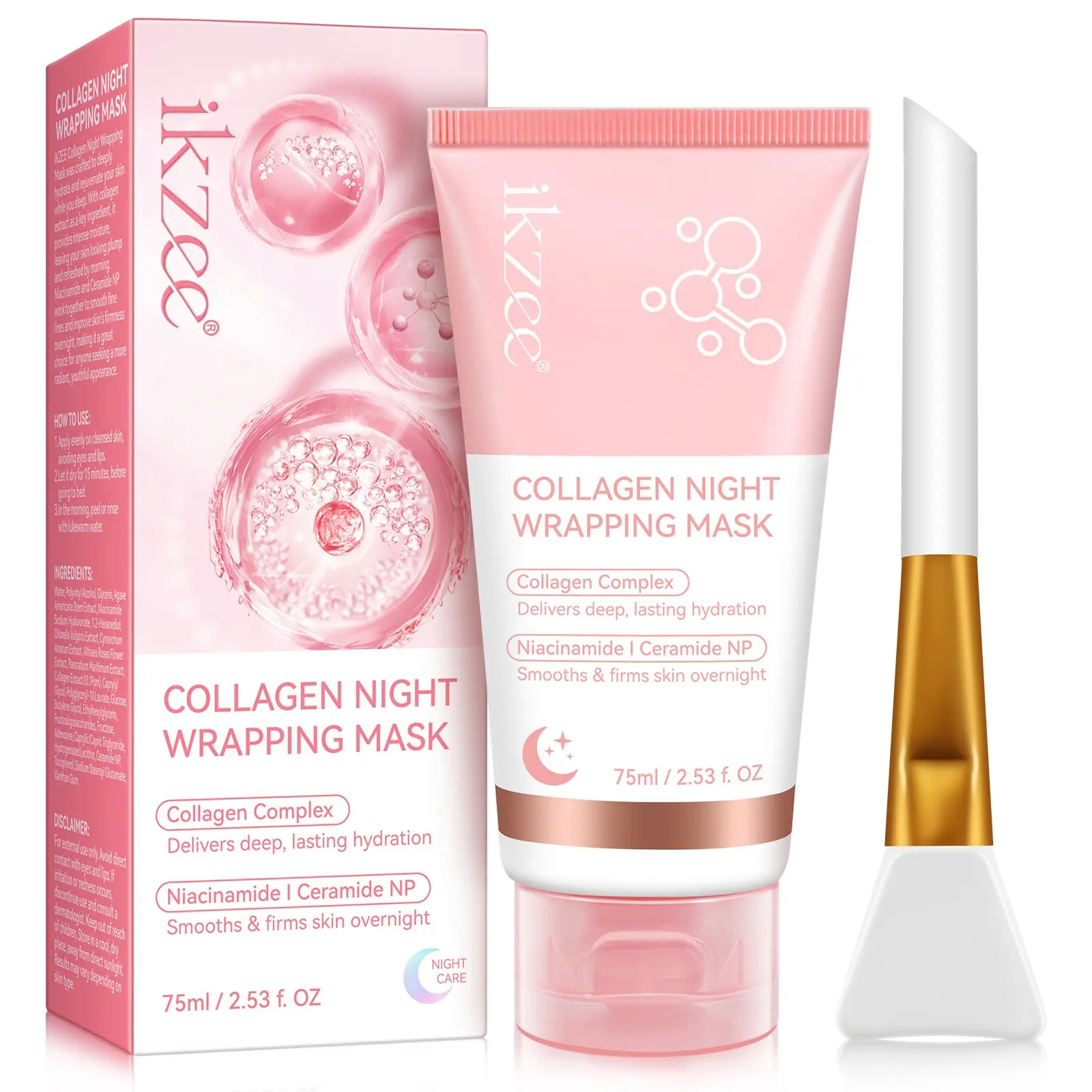 Collagen Sleep Mask 75ML with Jelly Brush, Collagen Facial Mask, Nightly Peel-Off Mask, Overnight Mask, Hydrates & Brightens, High Collagen Concentration, Face Care