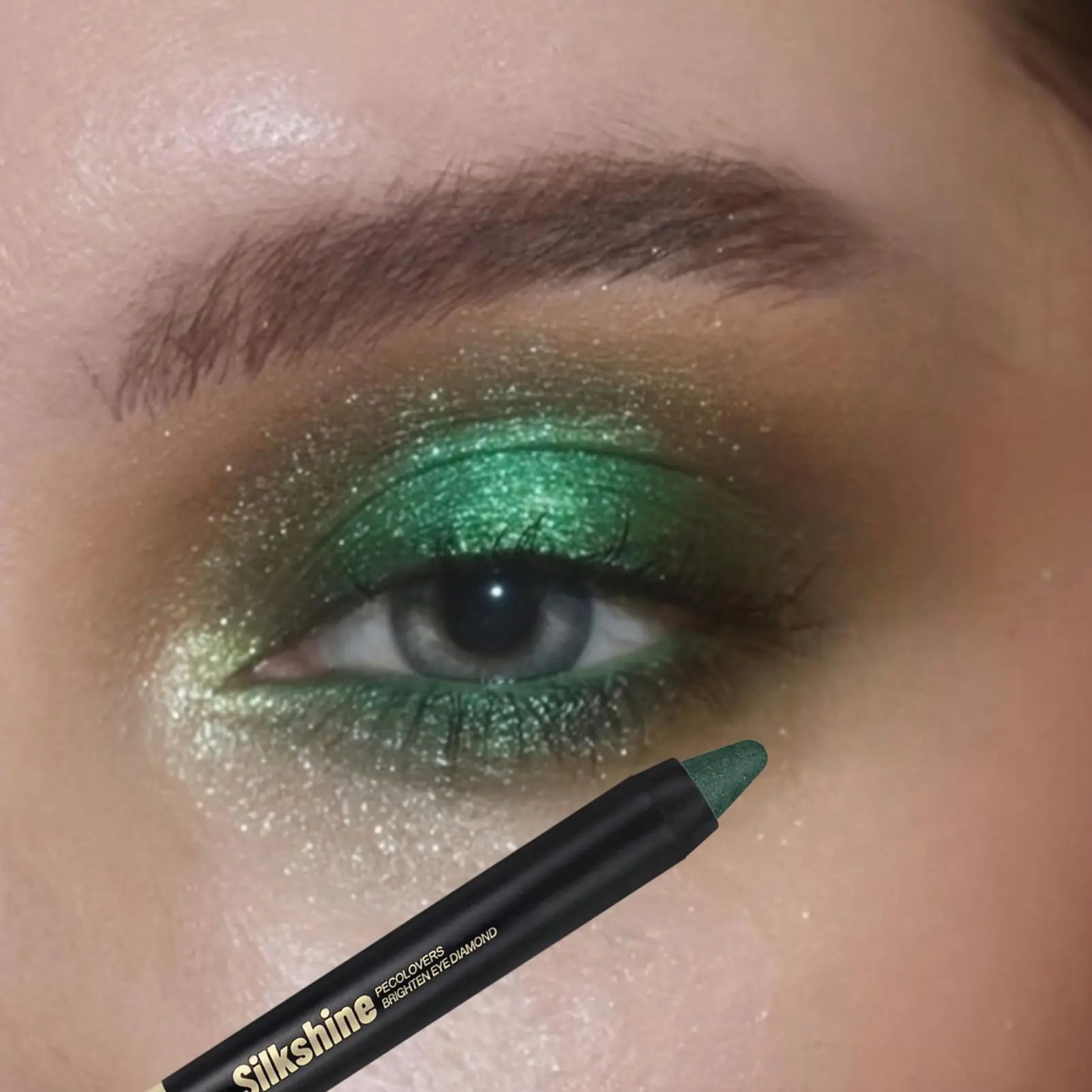 1PC  Metallic Eyeshadow Stick - Dual-Ended, Shimmer & Highlighter Pencil,Ultra Pigmented, Long-Lasting Eye Makeup in Green, Brown, Grey, Blue, Create Stunning Christmas Eye Makeup