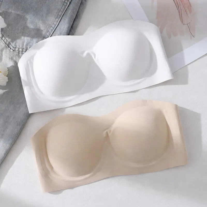 Women's Jelly Strapless Bandeau Bra, Summer Bralette, Underwear Non-Slip Silicone Grip Tube Top, Padded Wireless Bra for Dresses, Tops, Everyday Wear