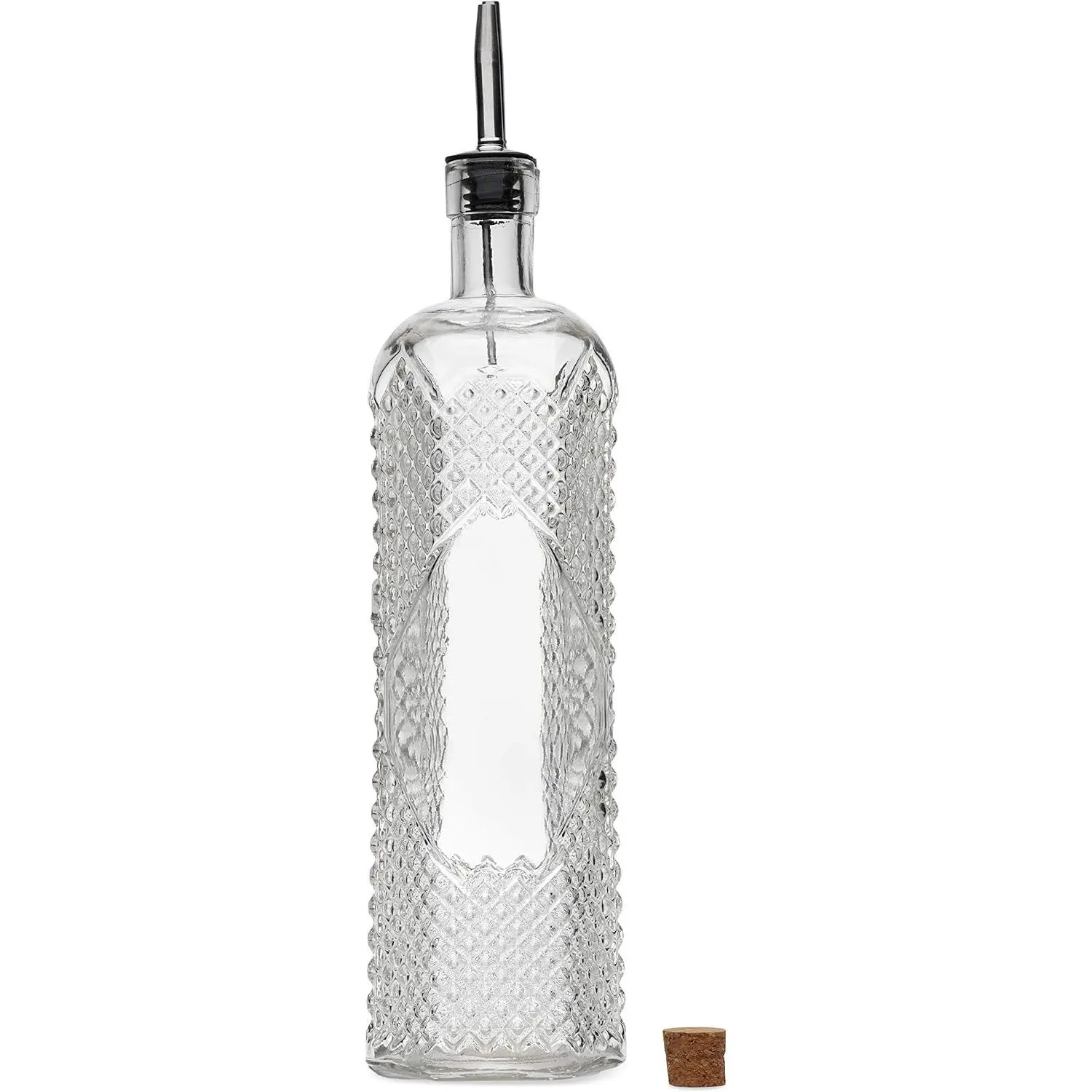 Large Clear Decorative Glass Bottle with Spout and Cork, 32oz, 1 Bottle - Design: Kristal (3in X 11.9in)