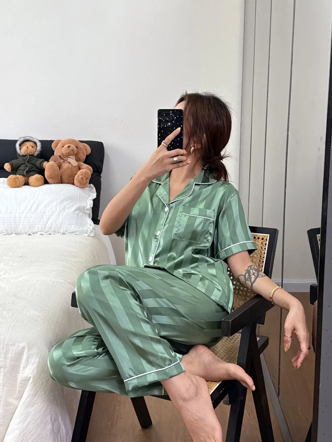 Women's Casual Short Sleeve Heart Design Pyjama Set, Soft Fabric Fitted Sleepwear Loungewear Homewear, Elastic Waist Long Pants, All Seasons Home Wear Pajama Set, Pajamas Lounge Set