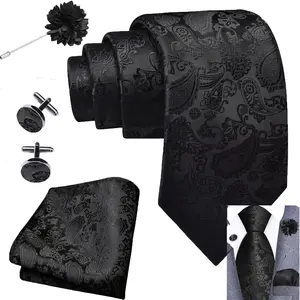 3.15 Inch 8cm Width Men's Formal Tie Set, Classic Heavy Weight Elastic Necktie with Matching Flower Lapel Pin, Pocket Square and Cufflinks, 1200 Stitches High Density Fabric Business Wedding Dress Tie Accessories
