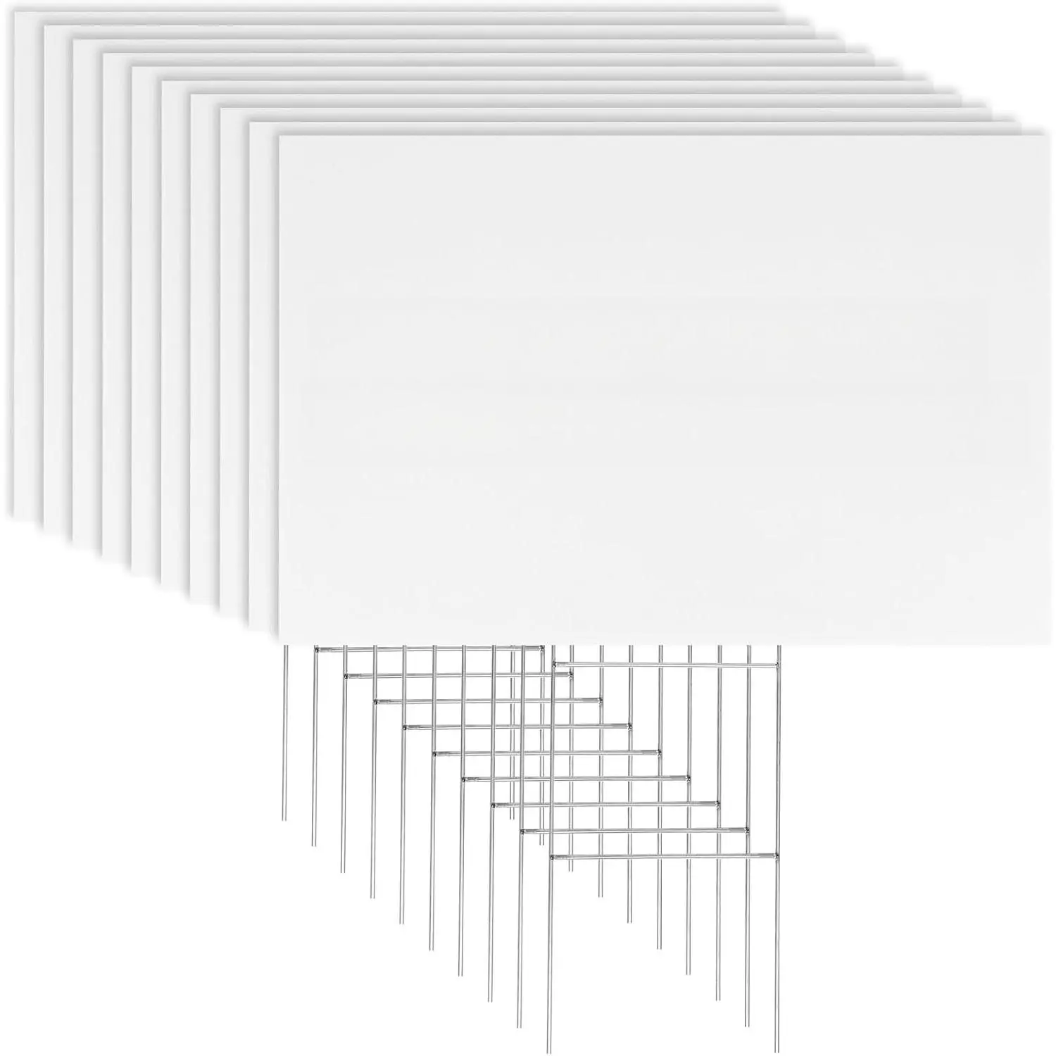 10 Pack 18 x 12 Inches White Corrugated Plastic Yard Sign with Metal Stakes, Suitable for Birthday, Real Estate, Garage Sale, Rent and Guidepost Decorations