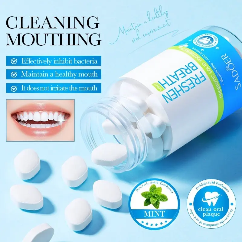 Probiotic Solid Toothpaste, Teeth Cleaner, Cleans Teeth, Freshens Breath, Portable Mouthwash Tablets, Chewable Oral Care, Convenient Travel Size