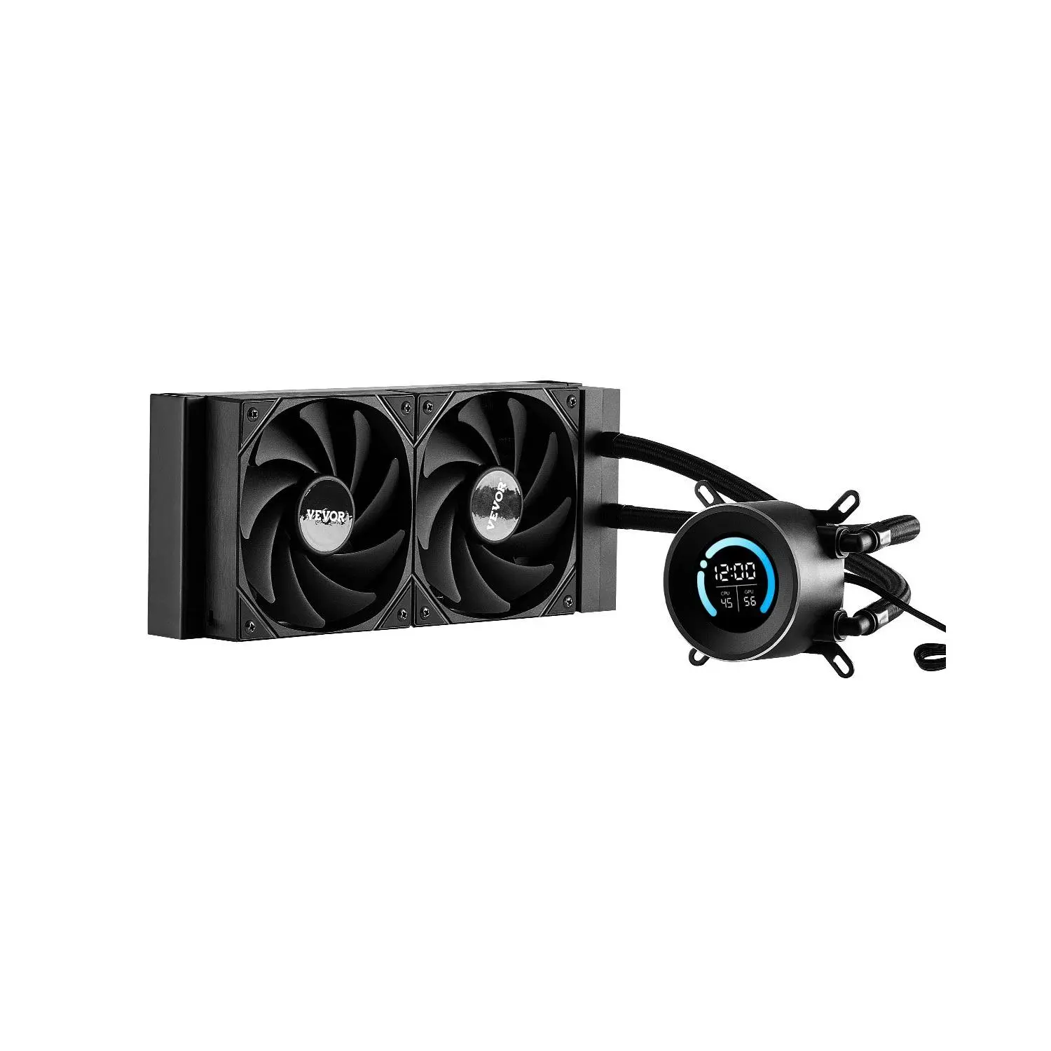 VEVOR YC-01-SS-002 AIO CPU Liquid Cooler - 120mm 12V DC PWM Fan, Pump, 1.8'' Display, Max 2200 RPM, Efficient Black PC Cooler for Intel 115X/1366/2011/1700/1200, AMD AM4/AM5
