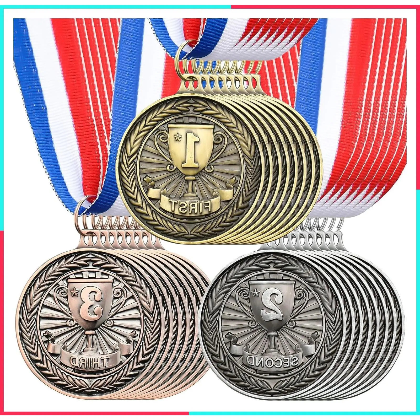 Gold Silver Bronze Award Medals - 1st 2nd 3rd Place Winner Trophies for Sports Competitions and Parties, 2 Inches