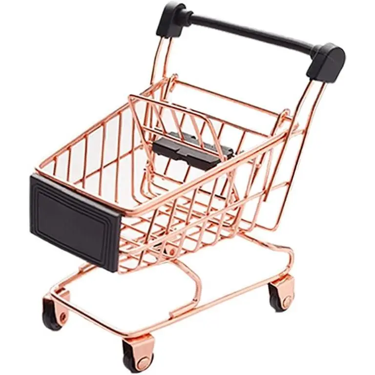 Mini Supermarket Handcart, Mini Shopping Cart Supermarket Handcart Shopping Utility Cart Mode Desk Storage  Holder(Rose God)