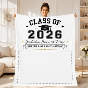 Class of 2026 Blanket | Graduation Signature Blanket, Personalized White Graduation Keepsake Blanket for Signing, Graduation Party Decor, Photo Props, Memory Blanket, All-Season Soft Flannel, Perfect Gift for Graduates
