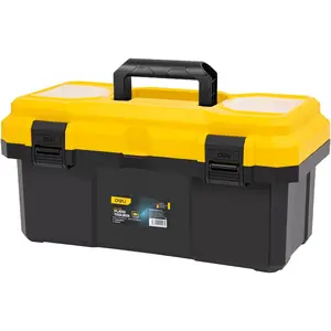 16 Inch Tool Box with Lock, 2-Layer Heavy-Duty Organizer with Removable Tray, Liftable Lid for Small Parts, 25lb Capacity & Carry Handle for Tools, Camping, Medical Supply Storage