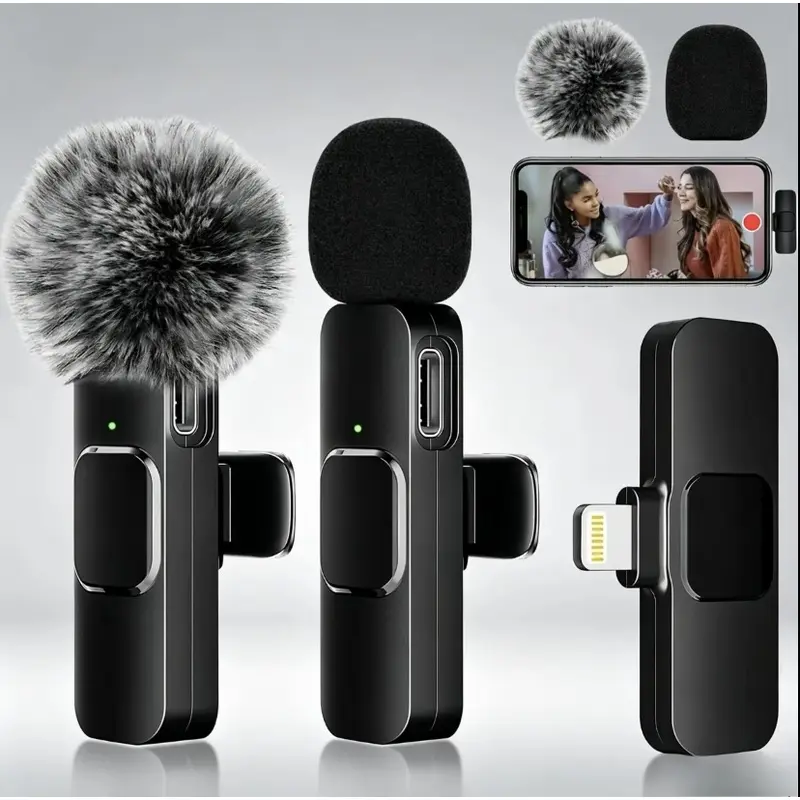 Wireless Lavalier Microphone Mini Portable Smart Noise Reduction Audio Video Recording Microphone for iPhone Android Lapel Mic Streaming Mic