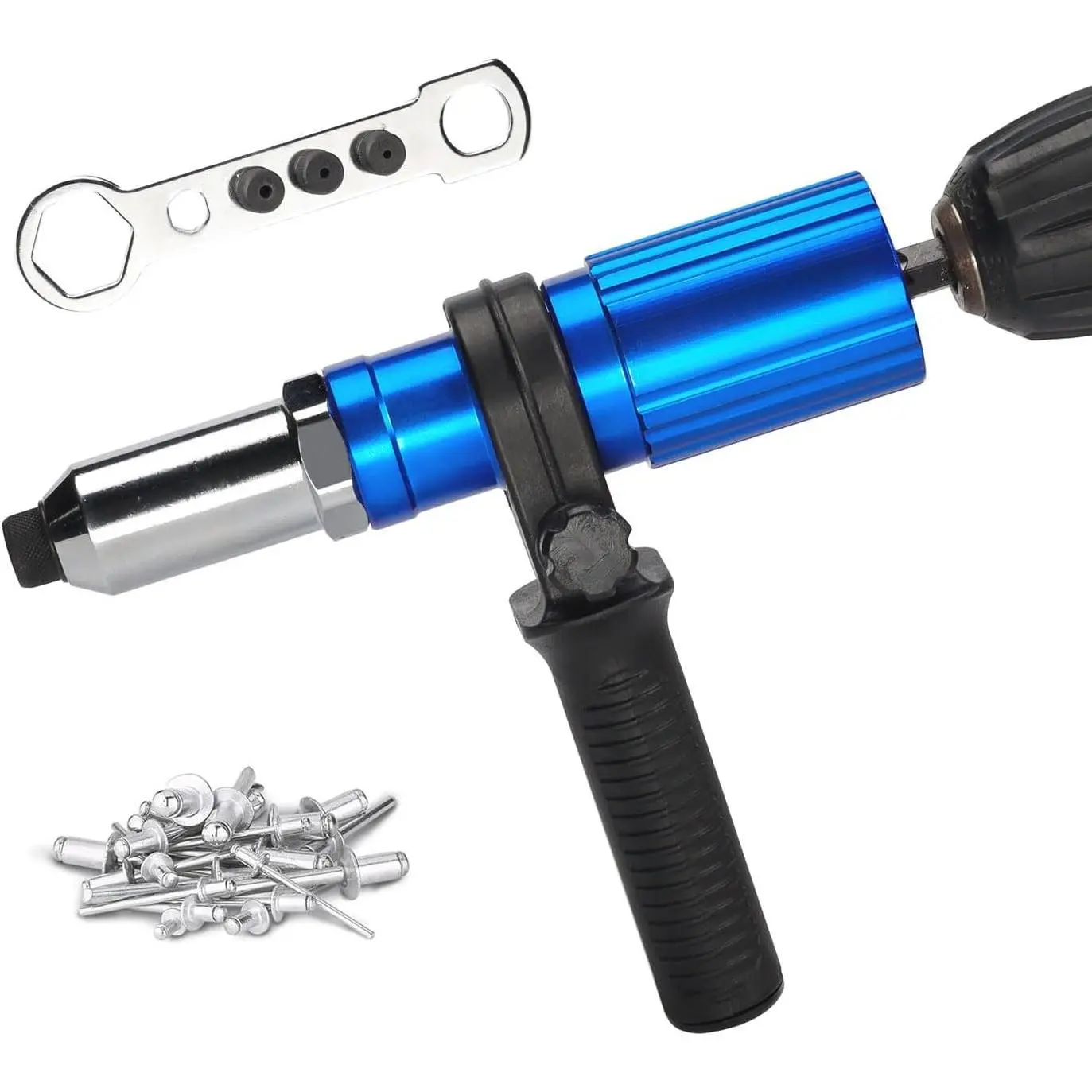 Professional Rivet  Adapter Kit,Electric Power Drill Rivet Attachment,Easy Processing for Pop Riveting Work,4 Rivet Heads 2.4mm 3.2mm 4.0mm 4.8mm and 80 count Rivet Nails( riveting) | Suitable for  riveting