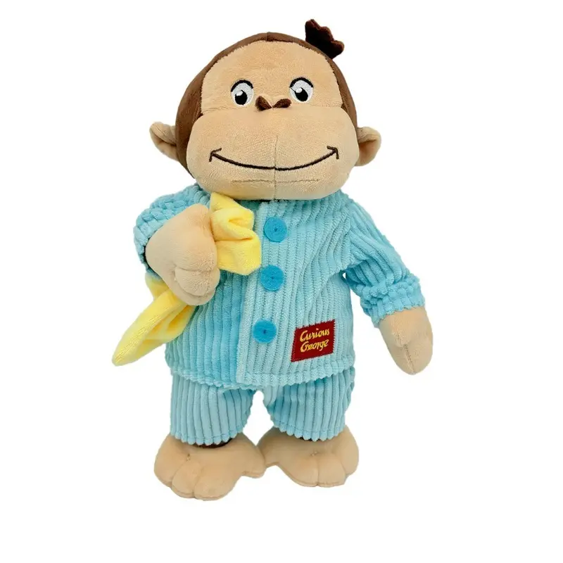 Curious George Plush Toy, Cute Monkey Stuffed Doll In Blue Corduroy Pajamas With Yellow Blanket, Soft Cartoon Animal Plush Figure, Kids Bedtime Comfort Toy Home Decor Gift
