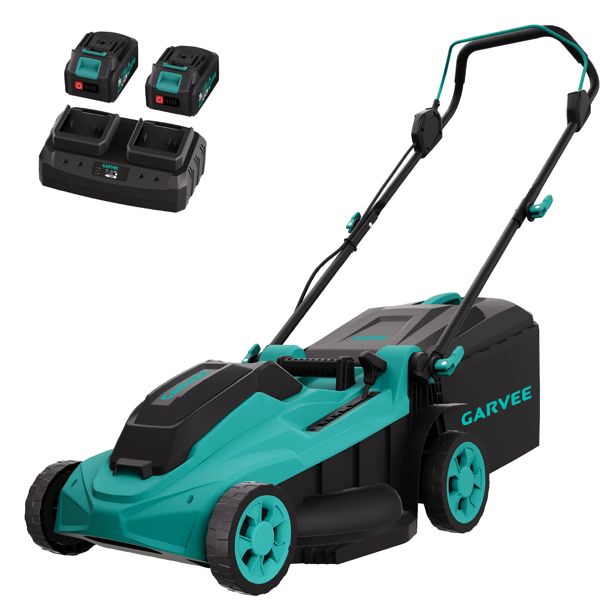 17" Cord-Free Electric Lawn Mower with 2x20V 4.0Ah Batteries - Brushless Motor - 2-in-1 Bagging & Mulching - Walk-Behind Push Mower with Charger - Black & Lake Blue
