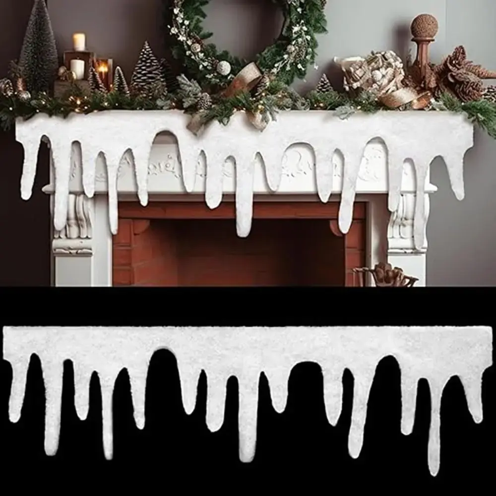 Polyester Xmas Snow Blanket for Christmas Decor, Fake Snow Blanket with Icicle Fringe, Roof Decoration for Holiday Season