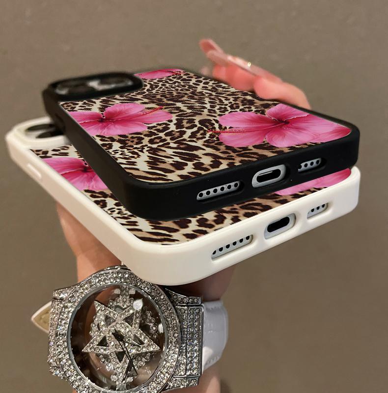 Multi-Functional Magnetic Case for iPhone 12/13/14/15/16/17 pro max Bold Leopard Print & Pink Hibiscus MagSafe Ready, Anti-Fall,Ultra-Thin Design | Perfect for Everyday Use Shockproof Magsafe iPhone phone Case slim excellent protection other model