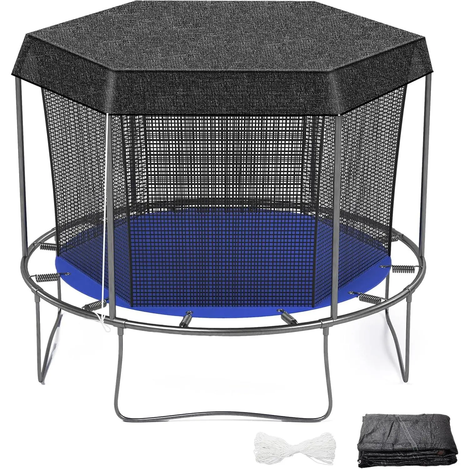 Trampoline Cover Round 6 Holes Black Sunshade Tent Top Cover Sunblock Shade Cloth for 8ft 10ft 12ft Trampoline with 146ft Cord, Easy to Install for Backyard Playground, Tent Only