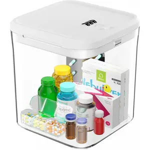 Medicine Lock Box with Combination Code, Clear Lockable Storage Box for Medication, Snacks Food, Phone - for Home/Dorms/Office (White)