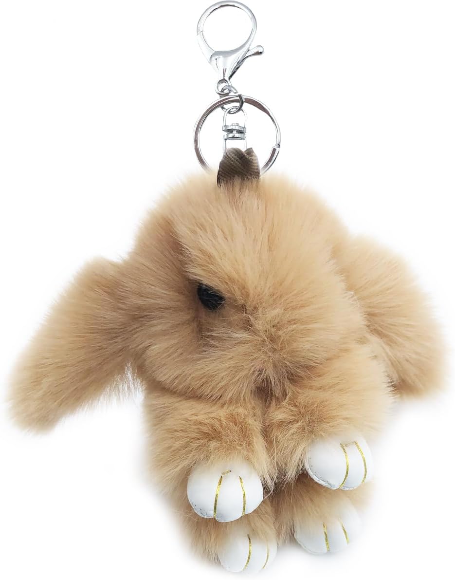Soft and cute bunny keychain, faux rabbit fur fluffy keychain, bunny plush key ring for women.