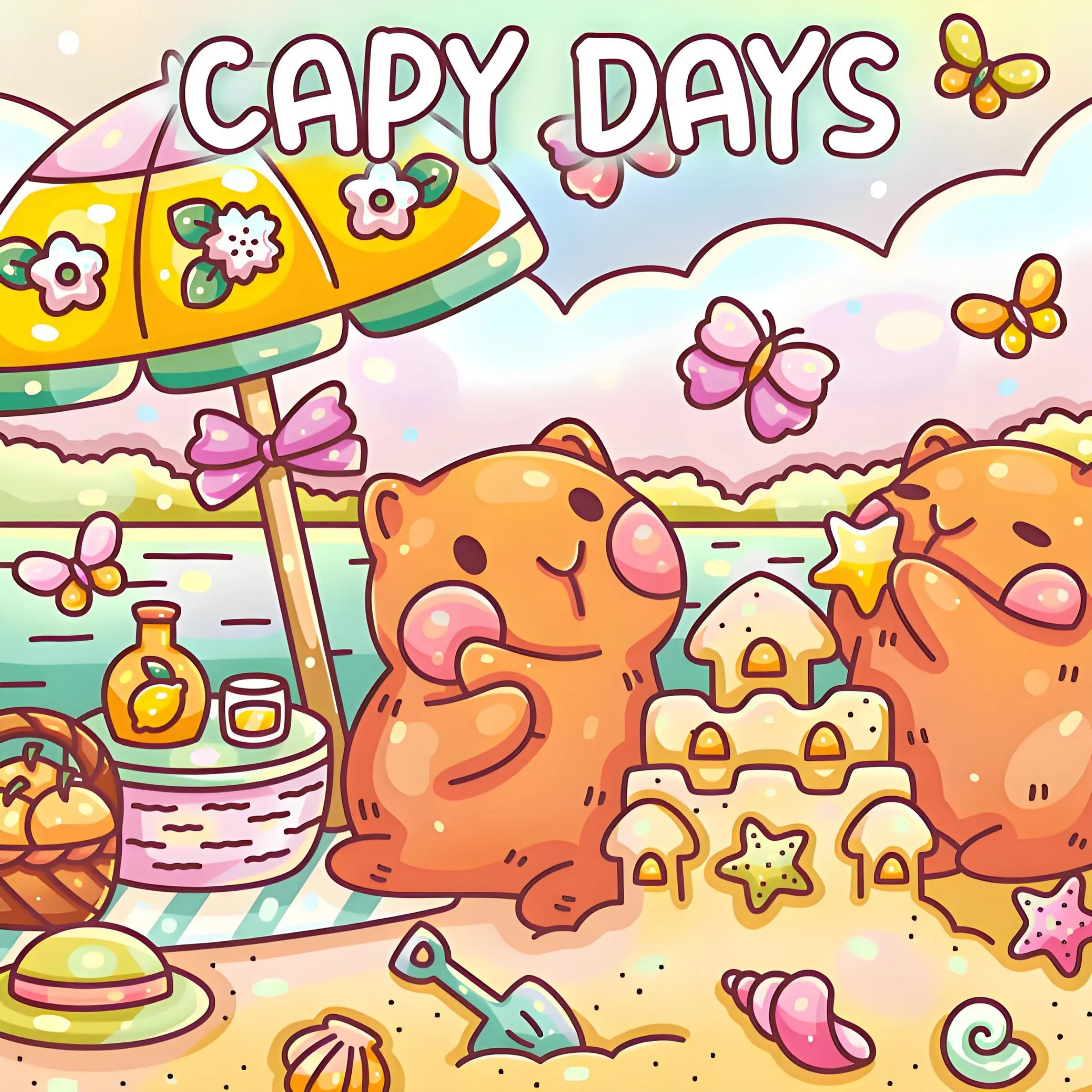 Capy Days Easy Coloring Book For Adults, Kawaii Beach Capybara Illustrations, 22 Pages Thick Line Stress Relief, Relaxation, ASMR Satisfying Coloring Pages for Beginners & Animal Lovers, DIY coloring book, back-to-school gift