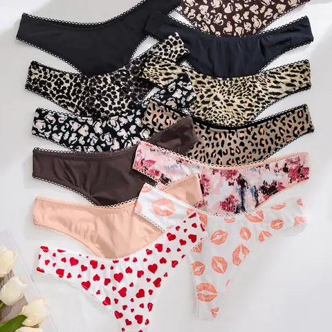 Women's All-Over Print Thong, Soft and Breathable Knickers for Daily Wear, Casual Comfy Panties for All Seasons, Fashion Panties