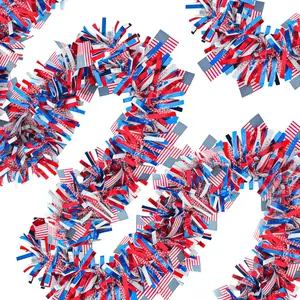 4 Pack 26.4 ft Red White Blue Patriotic Tinsel Garland with American Flags, Metallic Foil Fringe Banner Streamers for 4th of July, Memorial Day, Veterans Day, Independence Day, and Parade Decorationsfidget toys