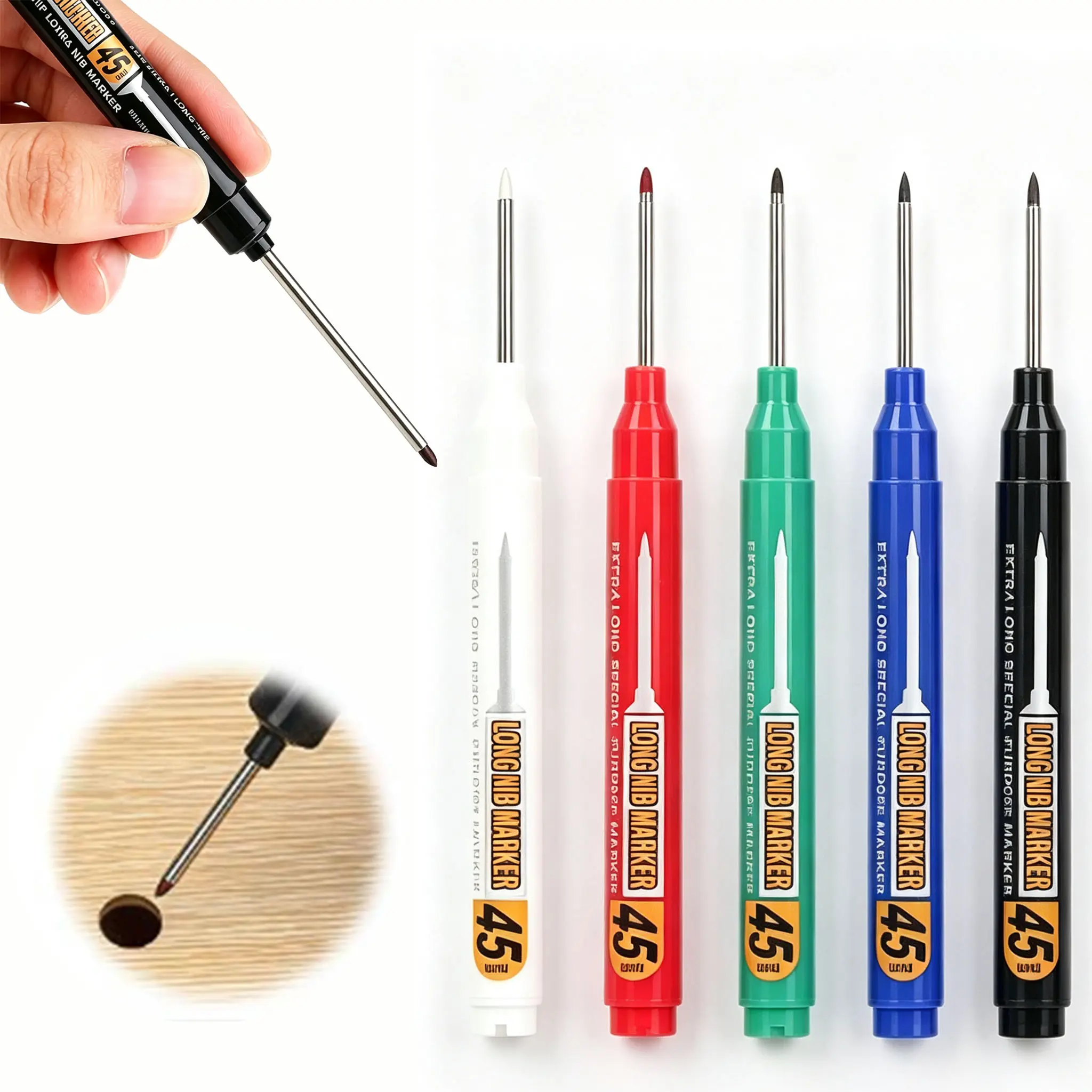5-Pack Assorted Waterproof Industrial Marking Tool, 45mm Deep Hole Long Nib Oil-Based Marker Pens for Industrial Users homeessentials