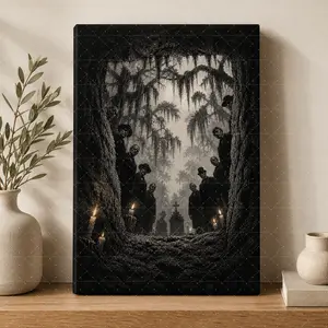 Dark Gothic Cemetery Wall Art, Moody Horror Poster, Mysterious Candlelight Figure Canvas Print for Living Room Bedroom Office Halloween Decor,wall decor,poster.