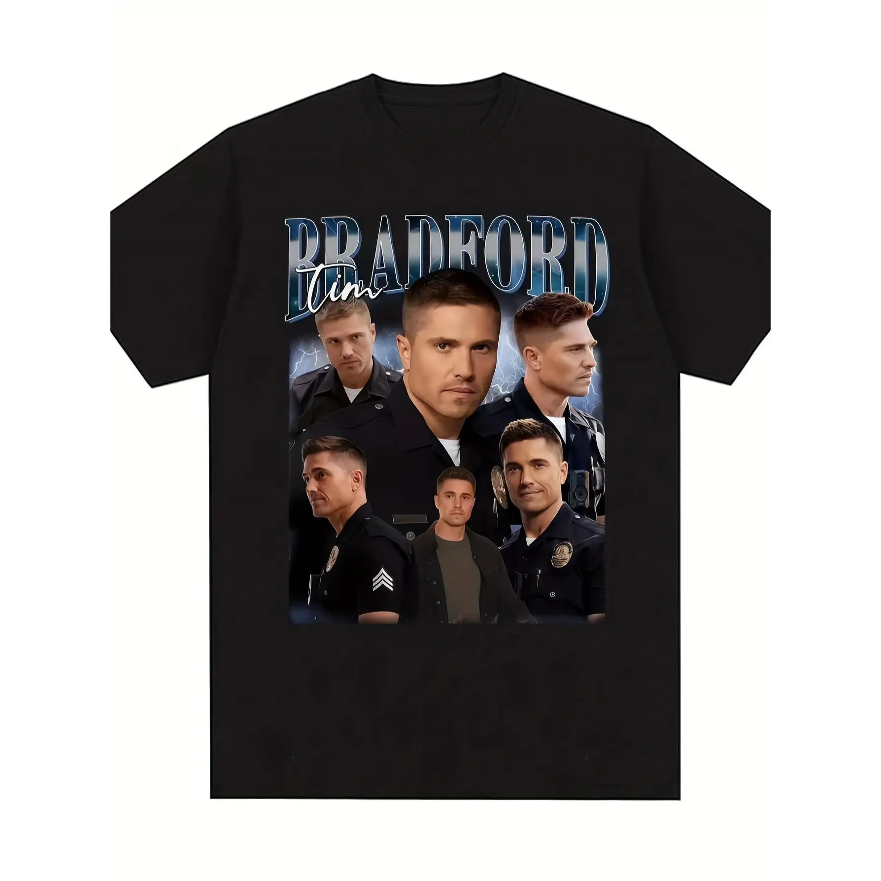 Men's Tim Bradford Newcomer Graphic T-Shirt, 90s TV Show Style Oversized Cotton Tops, Casual Short Sleeve Crewneck Garment for Men, Shortsleeve, Menswear, Round Neck, Simple, All Seasons