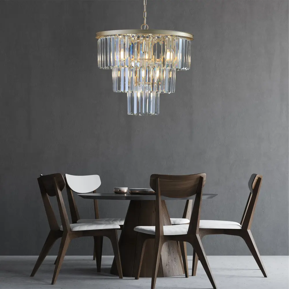 20" Luxury 3-Tier Crystal Chandelier - 7-Light Gold Frame Pendant, Elegant Indoor Ceiling Fixture for Living Room, Home Decor (No Bulbs)
