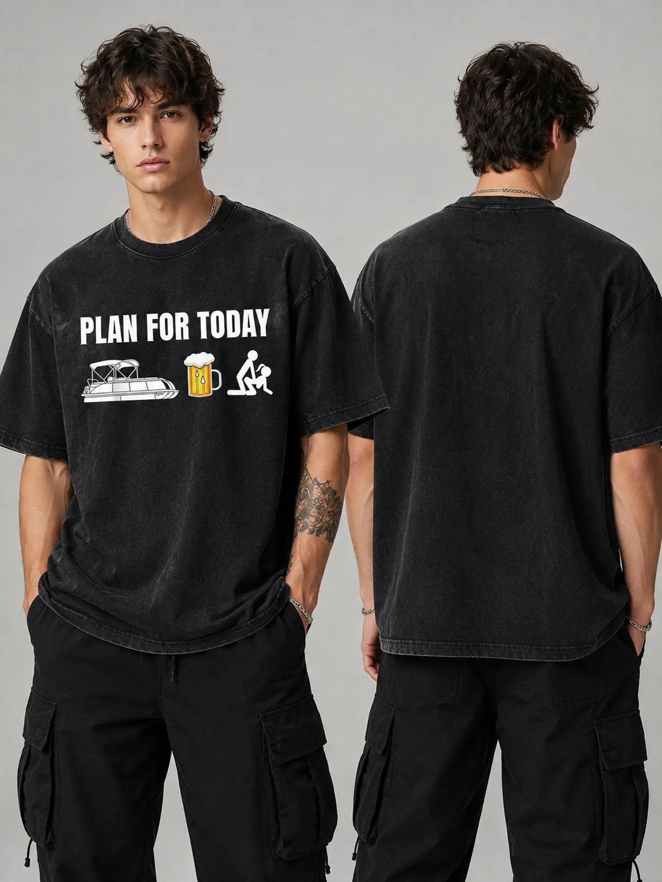 Plan for Today Garfield Graphic T-Shirt Vintage Washed Black Oversized Anime Tee, Perfect Gift Cool Shirts,Graphic Washed Oversized Tees for Men & Women,Summer Round Neck Short Sleeve ,Sports Shirt,Workout T-shirt