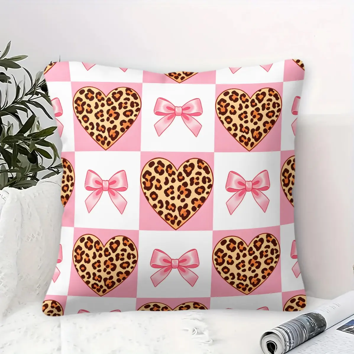 Y2K Coquette Leopard Print Cushion Tulip Skate Heart Butterfly Plaid Sofa Pillows Vintage Soft Decor Cushion For Bedroom
