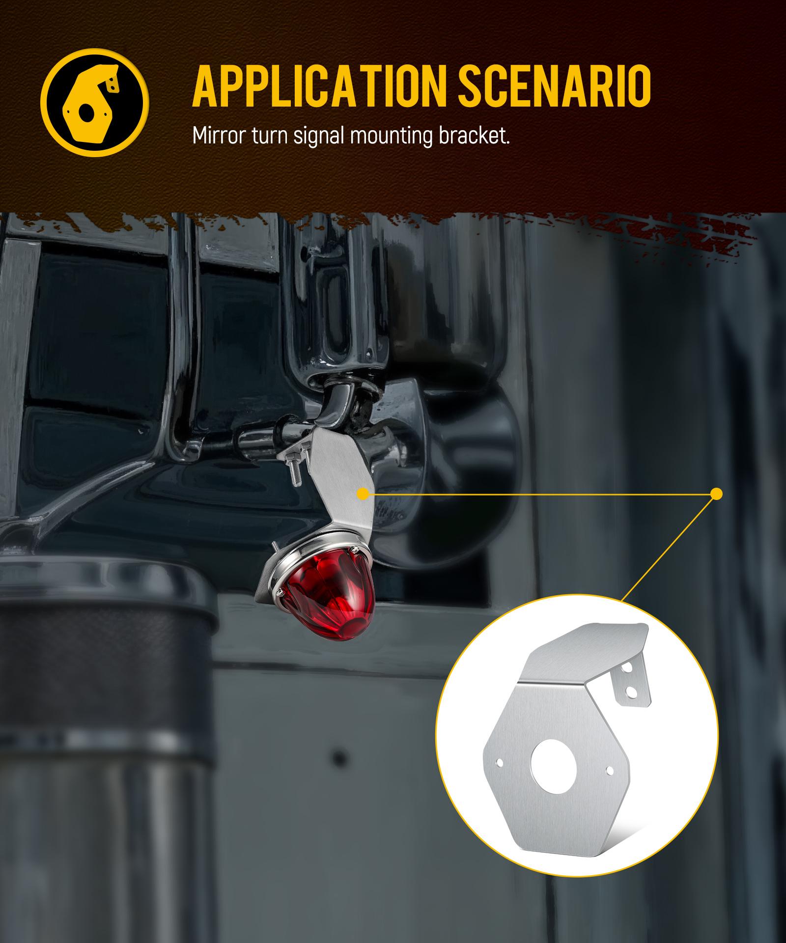 Glass Watermelon Light Mirror Turn Signal Angled Stainless Steel Bracket Holder 2PC