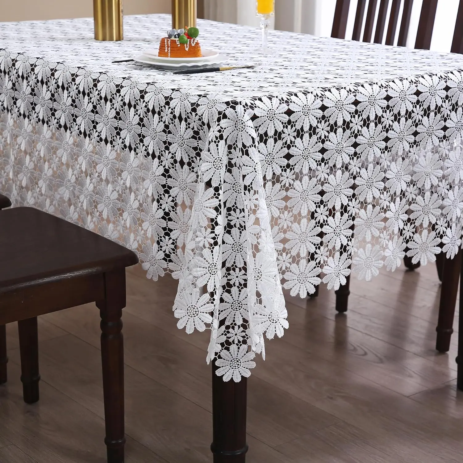 Farmhouse Tablecloth Crochet Lace White Table Cloth Rectangle Rustic Fabric Sheet Outdoor 6ft Table Cover For Dining Kitchen/Restaurant/Picnic/Holiday/Birthday/Party/Summer/Spring/Fall/Christmas