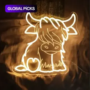 Highland Cow LED Neon Sign, USB Powered Adjustable Brightness Wall-Mounted Decorative Light for Home Bedroom Party Decoration Gift Idea, Christmas gift, Party Ambiance