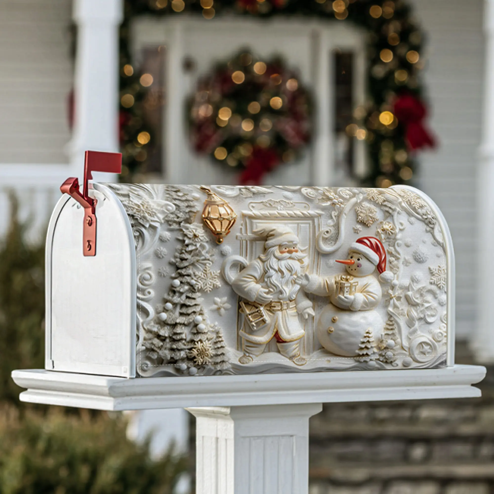 Santa Claus Magnetic Mailbox Covers, Christmas festive snowman Christmas tree Christmas white Mailbox Decorations for Front Yard Decor