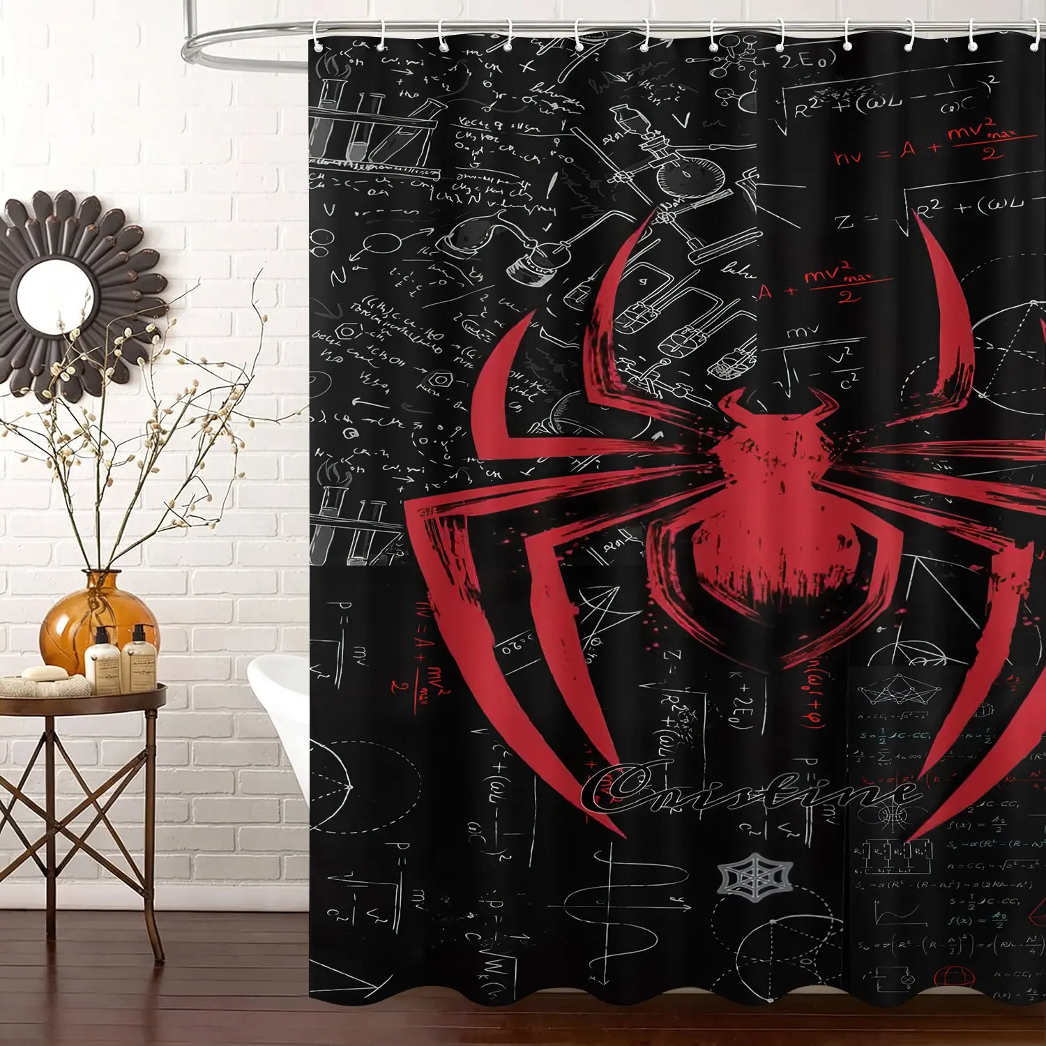 Cool Red Spider Print Shower Curtain, Gothic Dark Style Shower Curtain, Is An Ideal Choice For Bathroom Decoration, Space Partition, And Beautifying The Environment (With Shower Curtain Hook Attached). It Is Beautiful, Waterproof, And Easy To Clean.