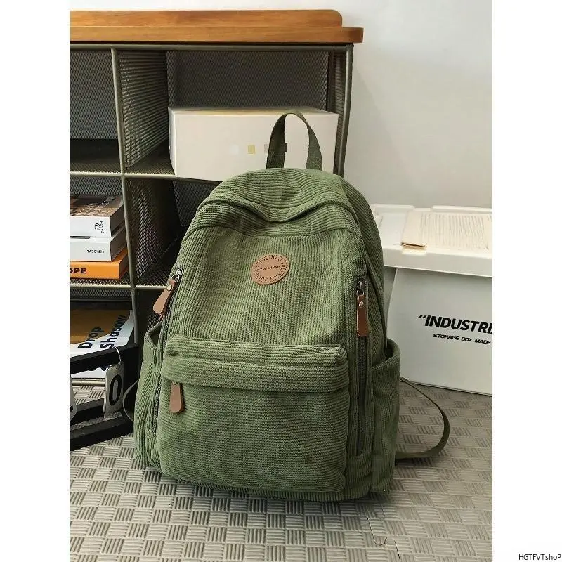 Small Corduroy School Backpack, Lightweight Classic Large Capacity Rucksack with Secure Zipper, Fits 14 Inch Laptop, Casual Daypack for College Students, Daily Commute & Camping Travel