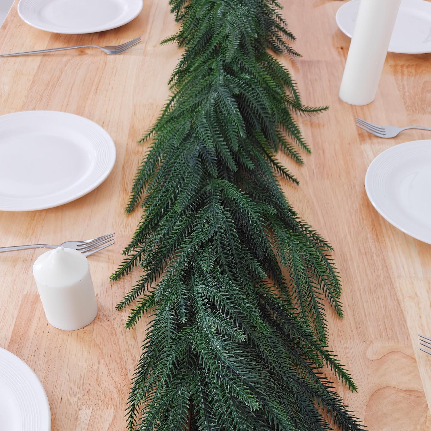 6FT/9FT real touch artificial Norfolk pine wreath, Christmas wreath decoration for home Christmas table, front door, fireplace decoration