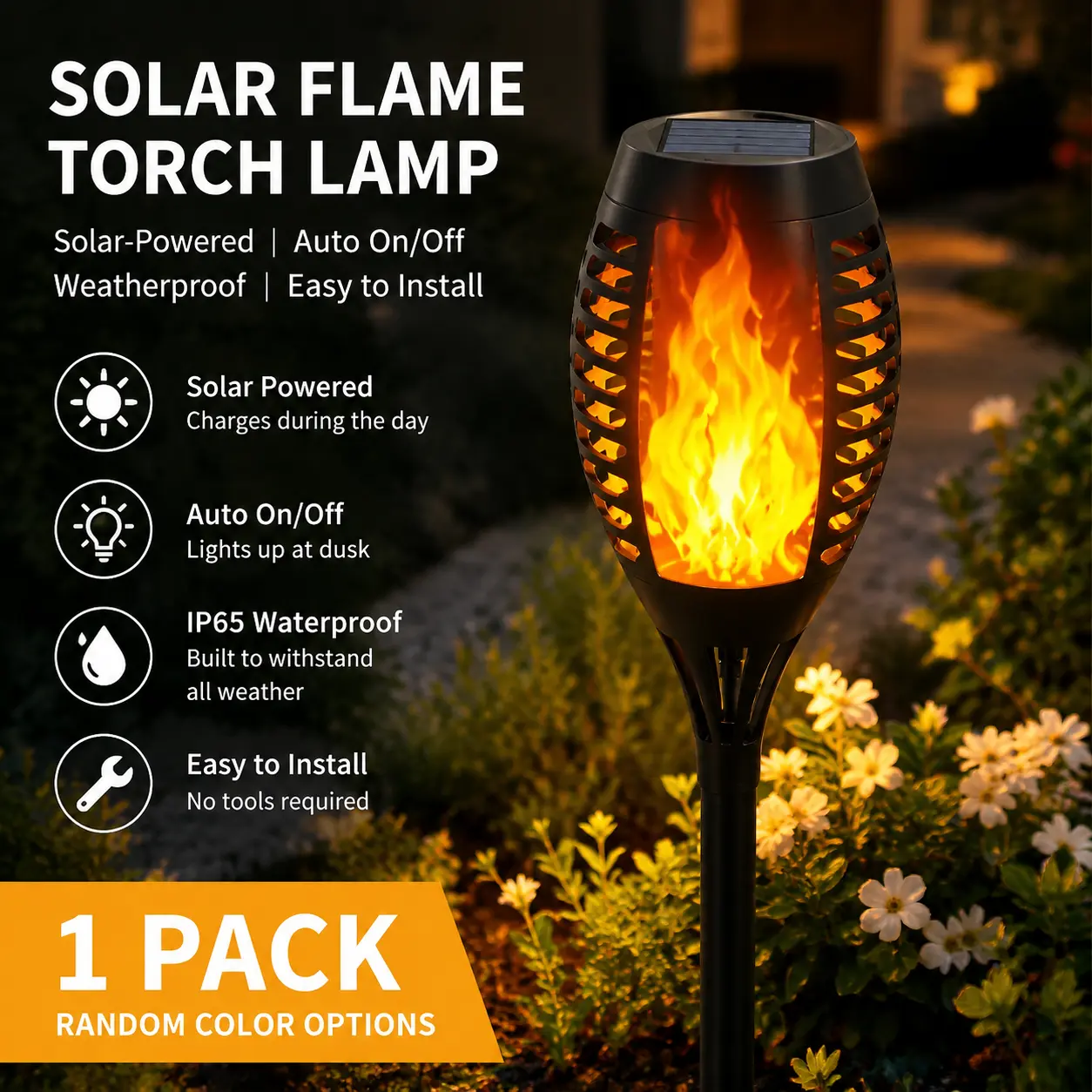 Solar Outdoor Lamp, Torch Lamp with Flickering Flames, IP65 Grade, 1 Pack Of Solar Flame Lamps, Outdoor Lawn Lamps, Automatic Switch, Outdoor Lighting, Suitable for Courtyards, Gardens, Lawns, Etc., 1 Packs Of Random Color Options