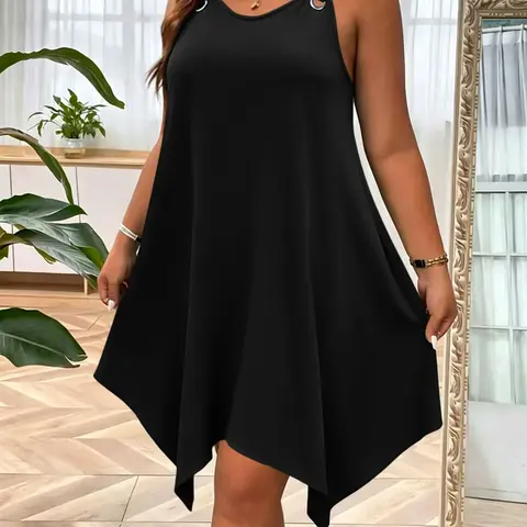 [Plus Size] Solid Color Tank Dress, Casual Sleeveless Dress for Daily Wear, Women's Plus Clothing for Summer, Bodycon Tank Dress, Casual Home Dress, Summer Dresses