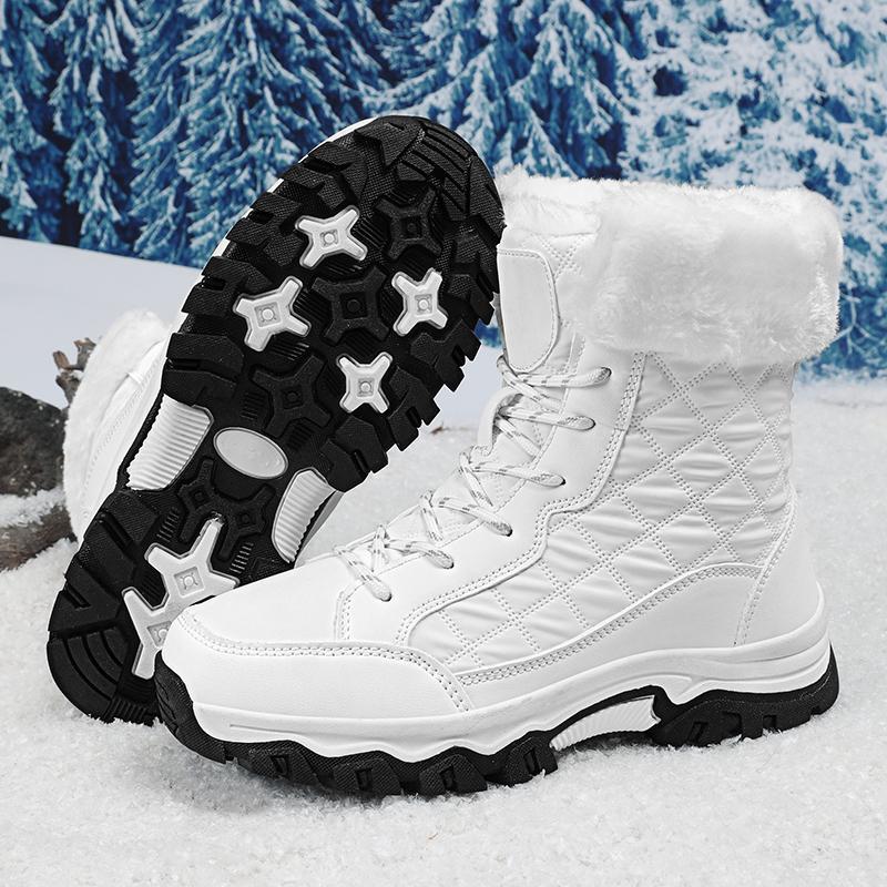 Women's Winter Snow Boots Waterproof Leather Faux Fur Lined Lace Up Ankle Booties Black Casual Warm Lightweight Anti-Slip Rubber Outsole Padded Soft Stylish Walking Shoes for Snowy Days Footwear White SpringStatements